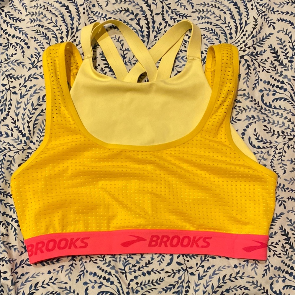 Brooks Yellow Sports Bra with Pink Band